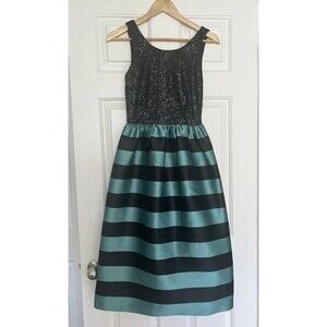 Leifsdottir Anthropologie Starlit Stripes Party Dress Blue Black Sequined Midi 2